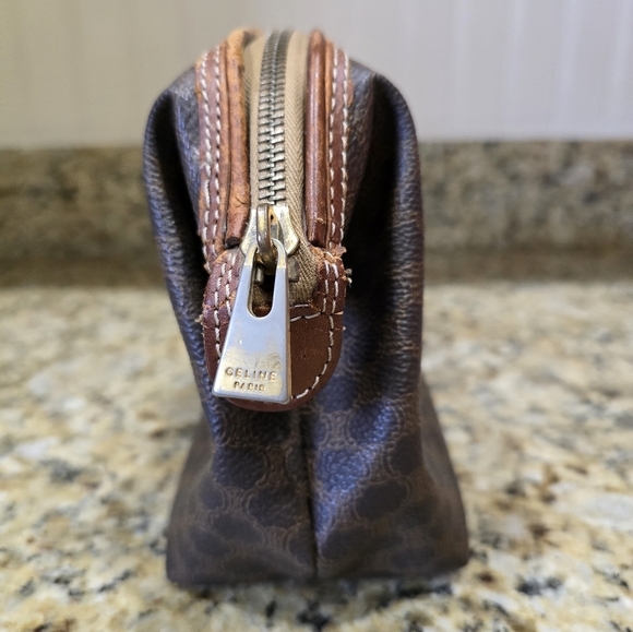 Celine authentic macadam pattern Cosmetic pouch PVC leather zip closure brown - Picture 3 of 8